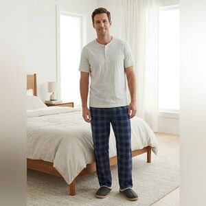 Goodfellow & Co Men’s Pajama Set 4XL Tall Gray Top Blue Plaid Bottom Pants